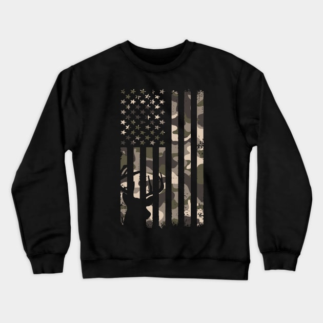 Deer Hunting Camouflage American Flag Crewneck Sweatshirt by Etopix